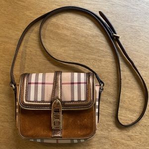 Burberry mini suede/beige nova check crossbody bag